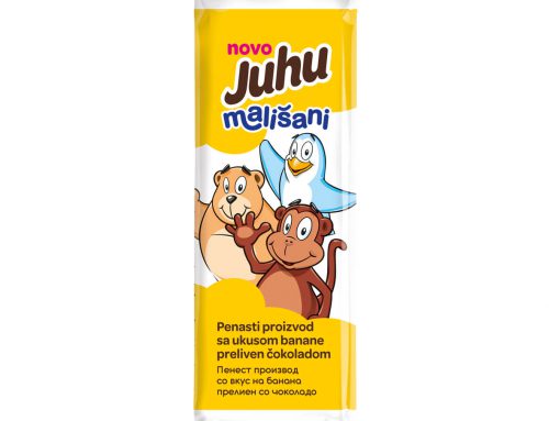 Јуху Малишани – пенест производ со вкус на банана прелиен со чоколадо 15Г