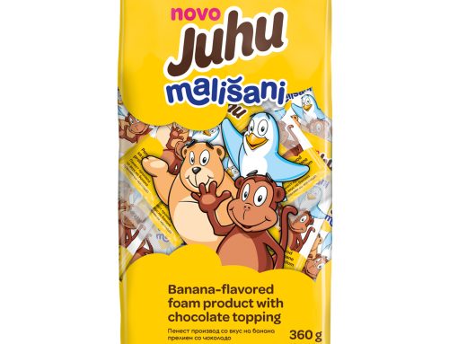 Јуху Малишани – пенест производ со вкус на банана прелиен со чоколадо 360Г